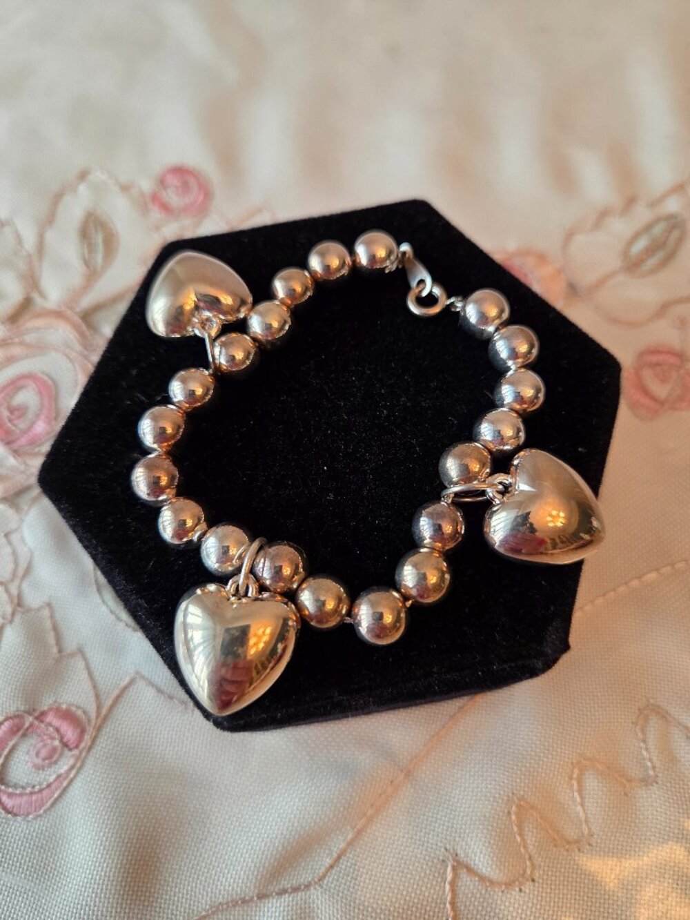 Silver Tone Puffed Heart Bracelet